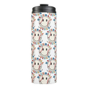 Cute Happy Face Baseball Vibes Thermal Tumbler