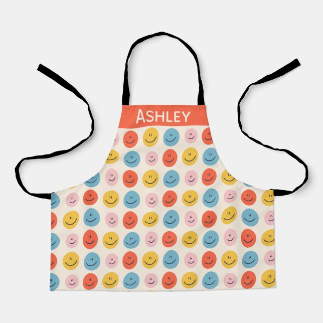 Cute Happy Face Blobs Fun Pattern Personalised Apron (Front)
