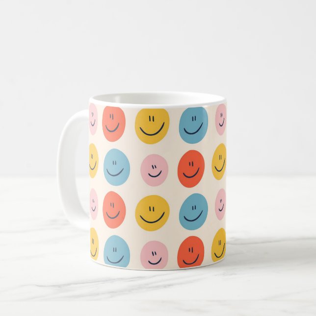 Cute Happy Face Blobs Spotty Fun Pattern Coffee Mug (Front Left)
