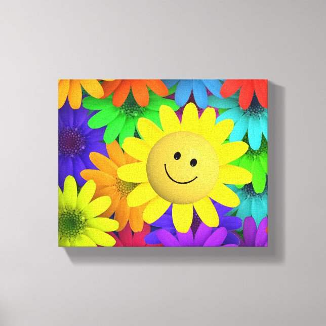Cute Happy Face Flowers Canvas Print (Front)