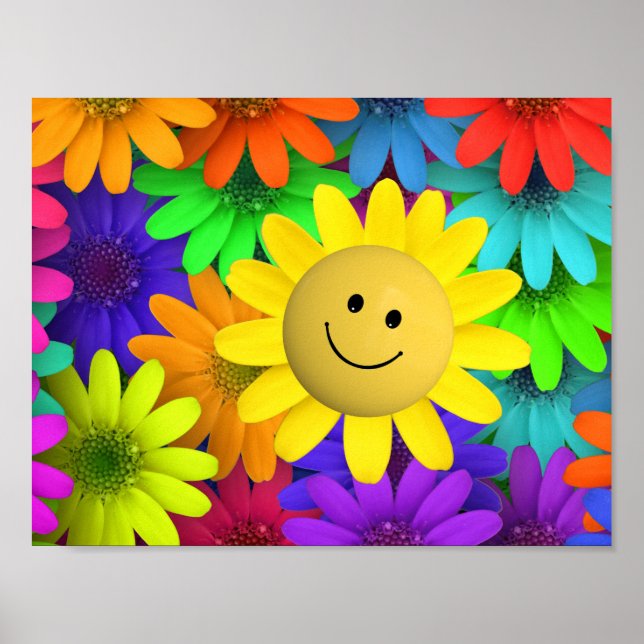 Cute Happy Face Flowers Poster (Front)