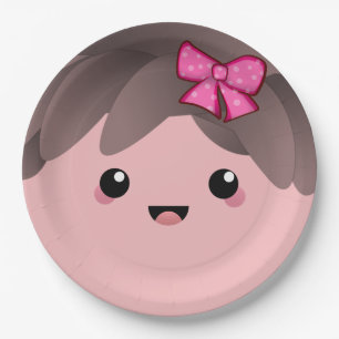 Cute happy face kawaii Japanese cartoon doll pink Paper Plate