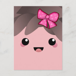 Cute happy face kawaii Japanese cartoon  doll pink Postcard