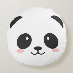 Cute Happy Face Panda Round Cushion