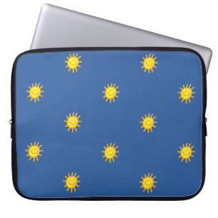 Cute Happy Face Sunshine Sun Pattern Blue Modern Laptop Sleeve