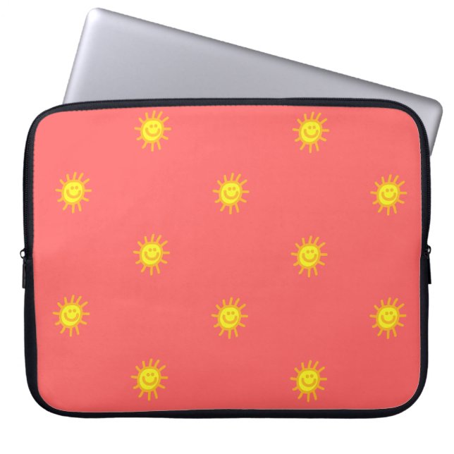 Cute Happy Face Sunshine Sun Pattern Coral Modern Laptop Sleeve (Front)