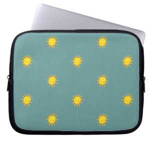 Cute Happy Face Sunshine Sun Pattern Teal Modern Laptop Sleeve
