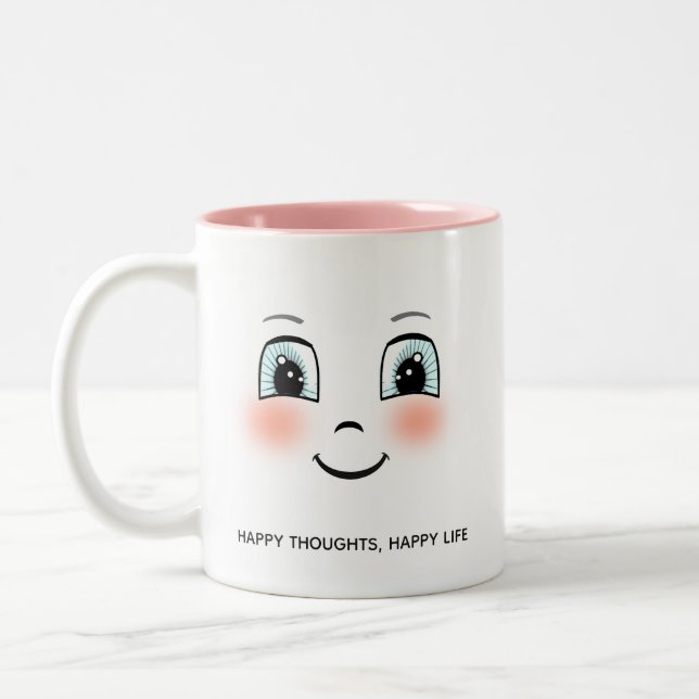 Cute happy face with personalised text Two-Tone co Coffee Mug (Left)