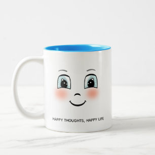 Cute happy face with personalised text Two-Tone coffee mug