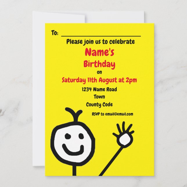 Cute Happy Face Yellow Party Invitation (Front)