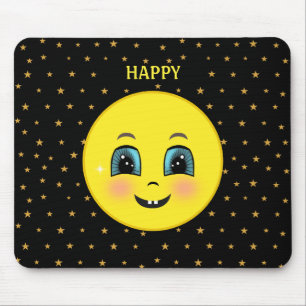 Cute happy faces and stars on black mouse mat