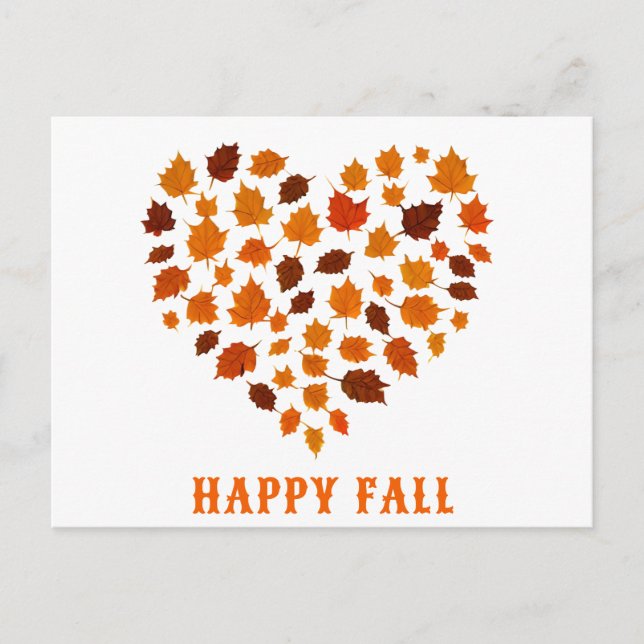 Cute Happy Fall Autumn Leaf Heart Postcard (Front)