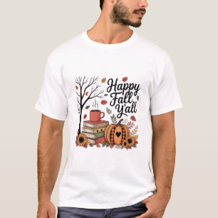 Cute Happy Fall Coffee Books Autumn Leaves T-Shirt