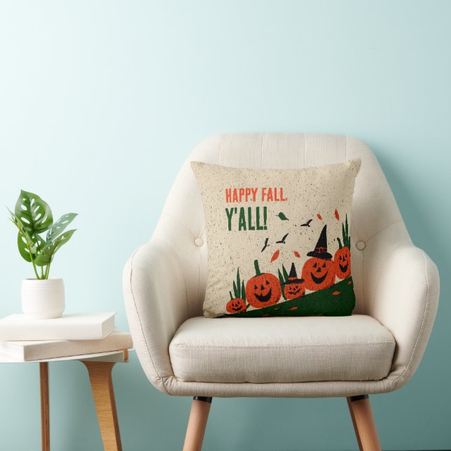 Cute Happy Fall Y'all Pumpkin Witch Hat Cushion (Chair)