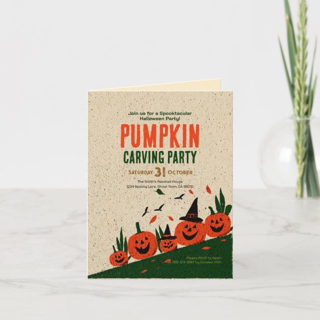 Cute Happy Fall Y'all Pumpkin Witch Hat Invitation (Front)