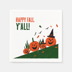 Cute Happy Fall Y'all Pumpkin Witch Hat Napkin