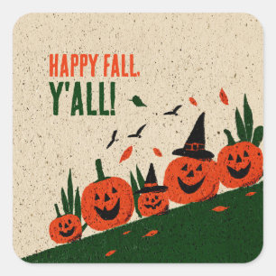 Cute Happy Fall Y'all Pumpkin Witch Hat Square Sticker