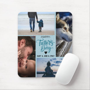 Cute Happy Father's Day Photo Collage Custom Names Mouse Mat