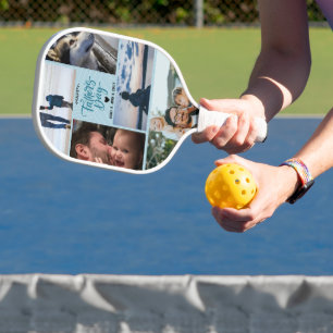 Cute Happy Father's Day Photo Collage Custom Names Pickleball Paddle