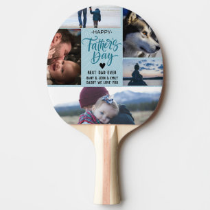 Cute Happy Father's Day Photo Collage Custom Names Ping Pong Paddle