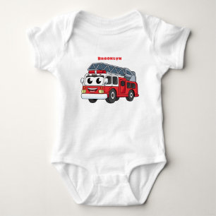 Cute happy fire engine cartoon baby bodysuit