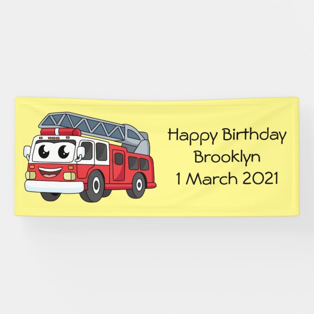 Cute happy fire engine cartoon banner (Horizontal)