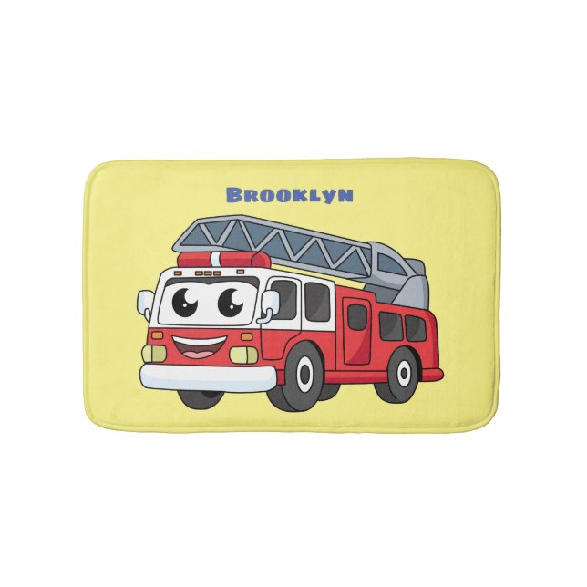 Cute happy fire engine cartoon bath mat (Front)