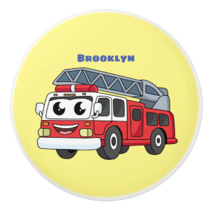 Cute happy fire engine cartoon ceramic knob