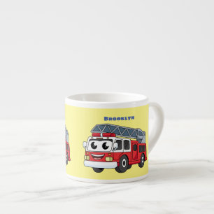Cute happy fire engine cartoon espresso cup