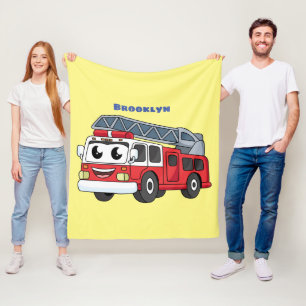 Cute happy fire engine cartoon fleece blanket