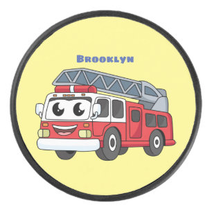 Cute happy fire engine cartoon hockey puck