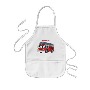 Cute happy fire engine cartoon kids apron
