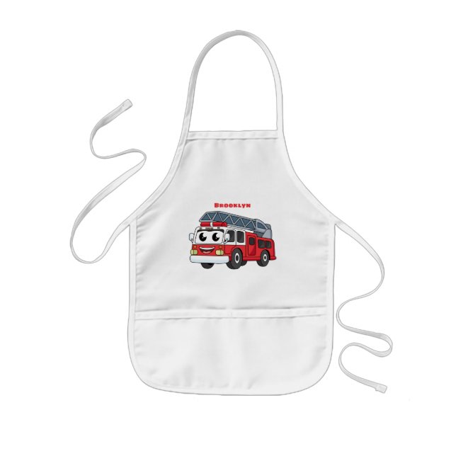 Cute happy fire engine cartoon kids apron (Front)