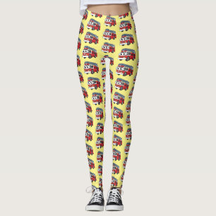 Cute happy fire engine cartoon leggings