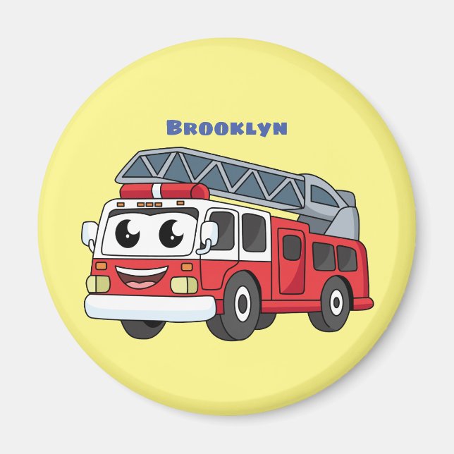 Cute happy fire engine cartoon magnet (Front)