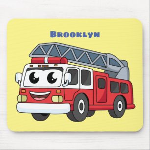 Cute happy fire engine cartoon mouse mat
