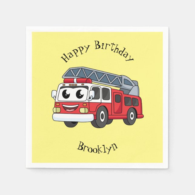Cute happy fire engine cartoon napkin (Front)