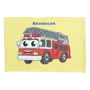Cute happy fire engine cartoon pillowcase
