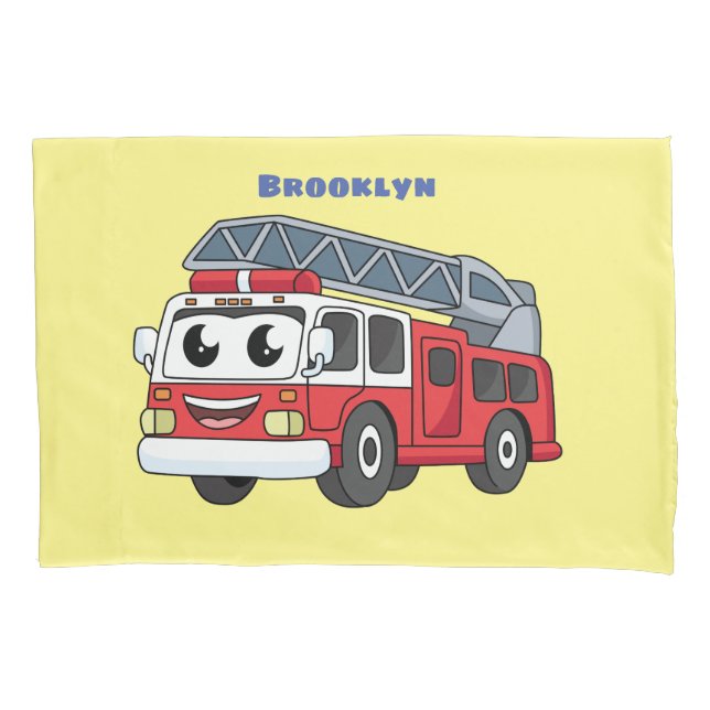 Cute happy fire engine cartoon pillowcase (Front)