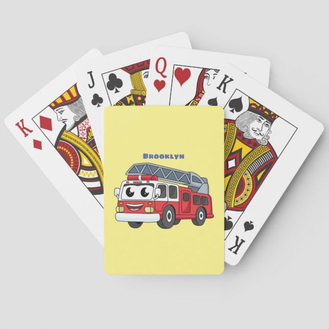 Cute happy fire engine cartoon playing cards (Back)
