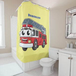 Cute happy fire engine cartoon shower curtain