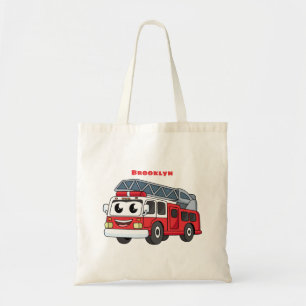Cute happy fire engine cartoon tote bag