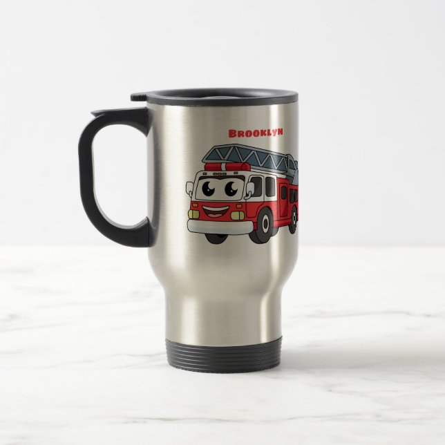 Cute happy fire engine cartoon travel mug (Left)