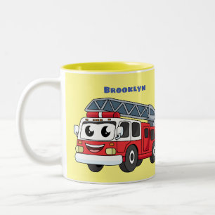 Cute happy fire engine cartoon Two-Tone coffee mug