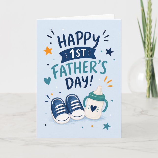 Cute Happy First Father's Day Greeting Card (Front)