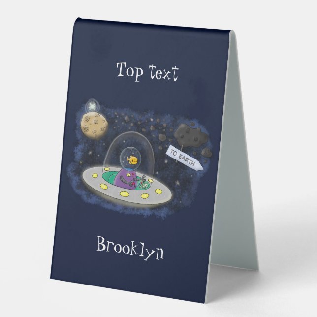 Cute happy fish ufo space cartoon illustration (Front)