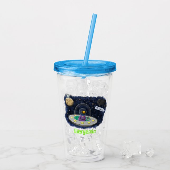 Cute happy fish ufo space cartoon illustration acrylic tumbler (Back Ice)