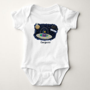 Cute happy fish ufo space cartoon illustration baby bodysuit