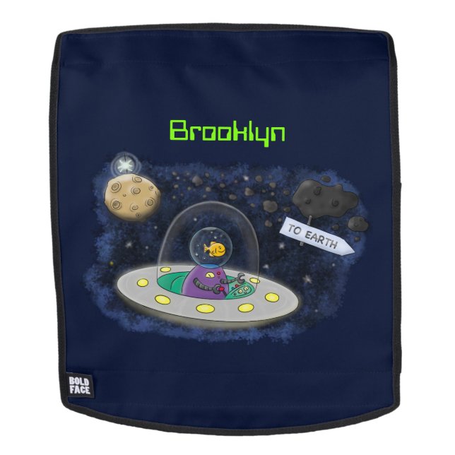 Cute happy fish ufo space cartoon illustration backpack (Removable Face)