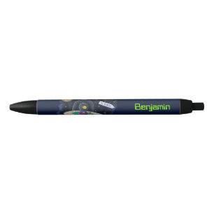 Cute happy fish ufo space cartoon illustration black ink pen